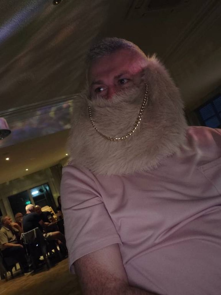 Guest wearing a playful seventies beard